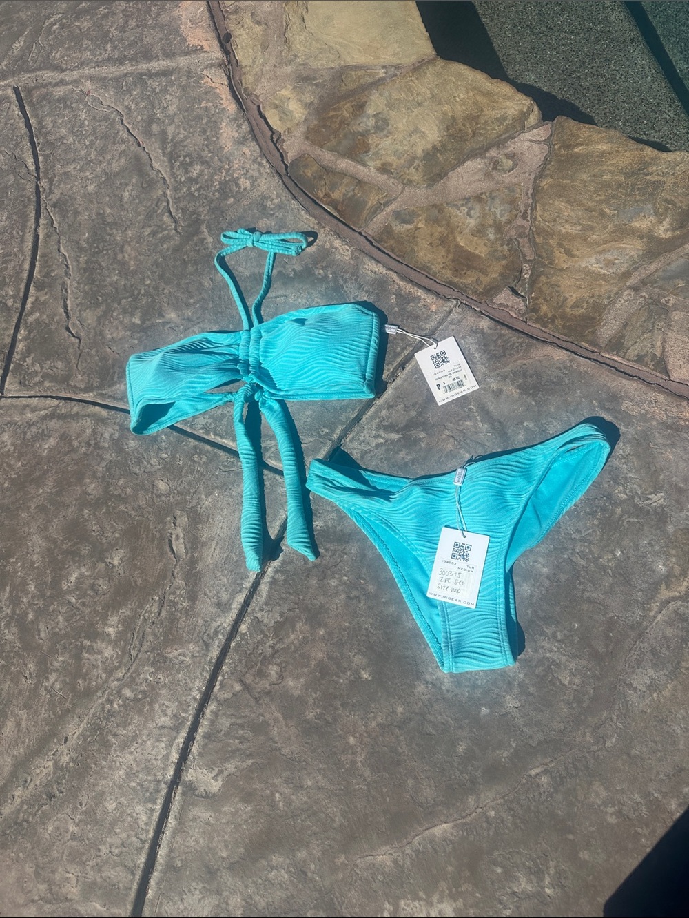 Ingear Turquoise Ribbed Bandeau Two-Piece Swimsuit